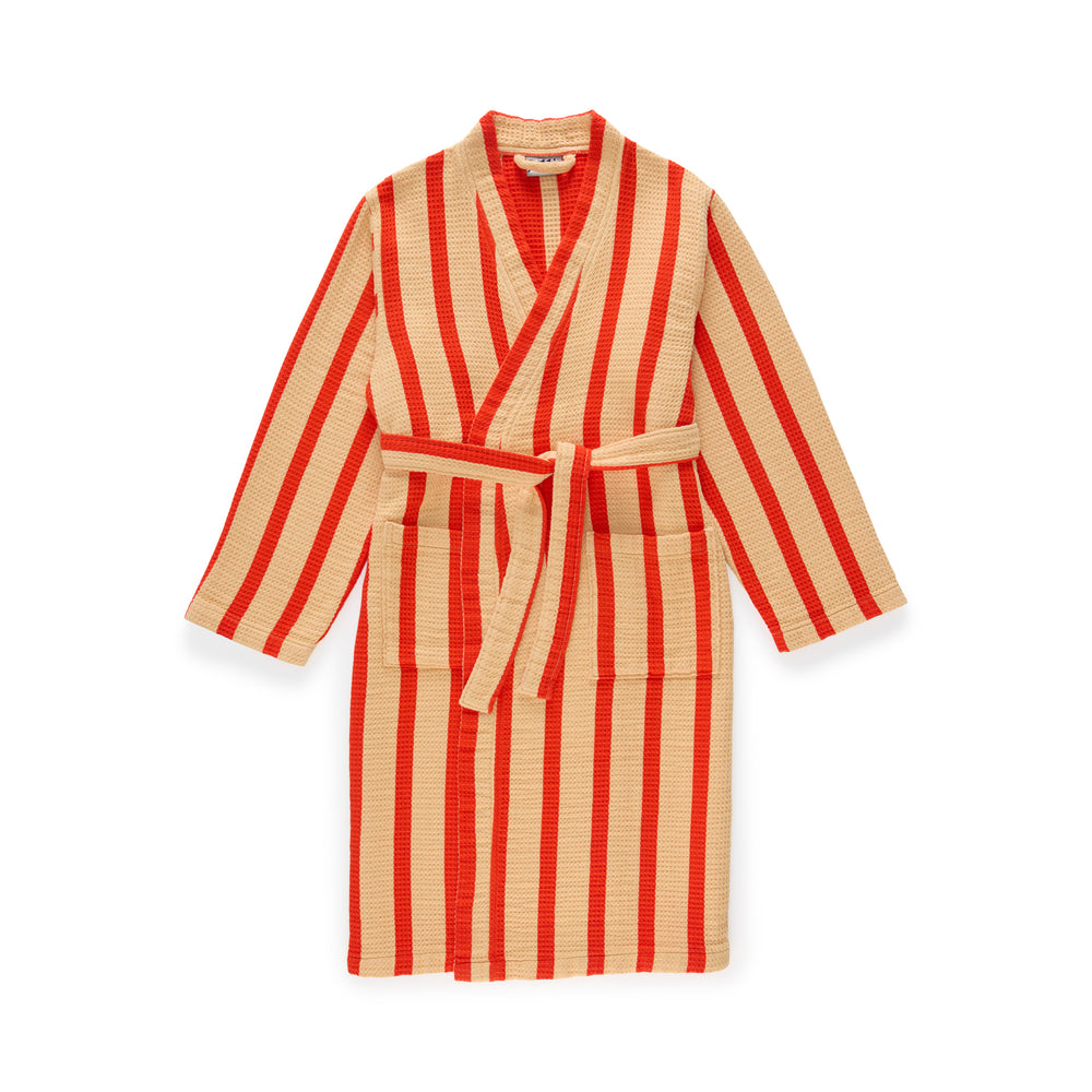 Dusen Dusen Striped Waffle Cotton Bathrobe – Red Stripe