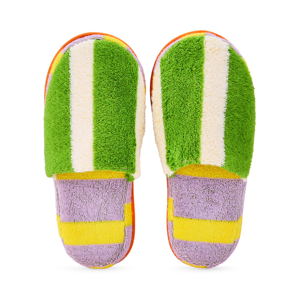 Dusen Dusen Striped Terry Slippers – Green/ Lavender