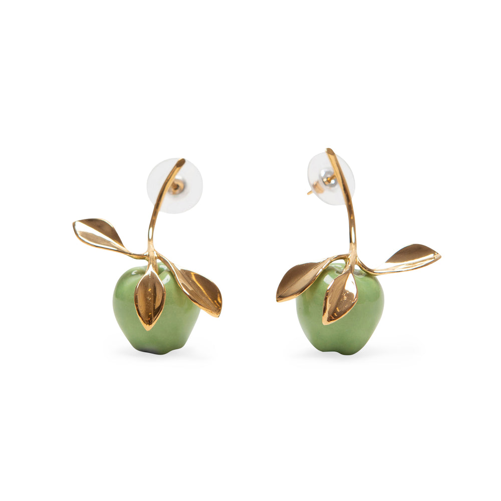 Andrés Gallardo Green Apple Stem Gold-Plated Post Earrings