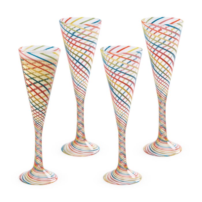Rainbow Swirl Glassware – Set of 4 – Champagne Flute Set of 4