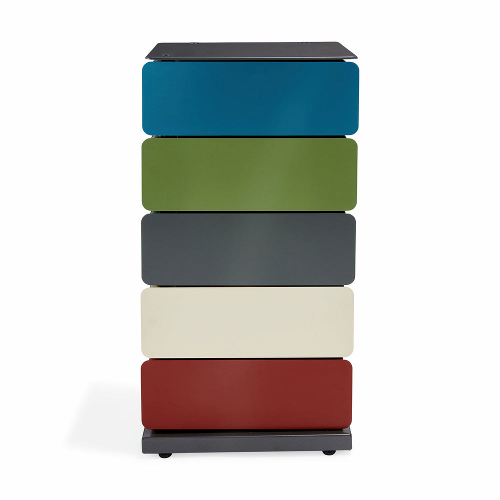 5-Drawer Pivot Cabinet – Blue/ Gray/ Red