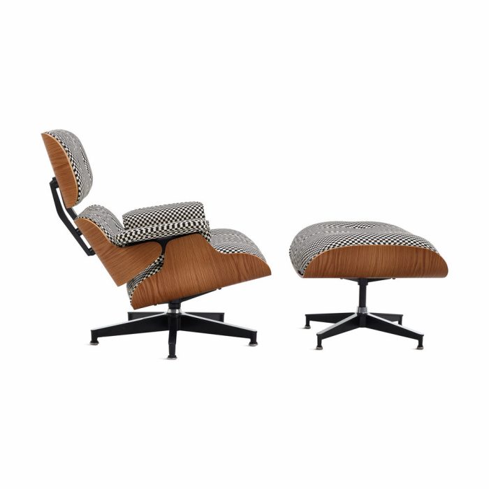 Eames Lounge Chair and Ottoman from Herman Miller – Walnut/ Black & White Checker Fabric
