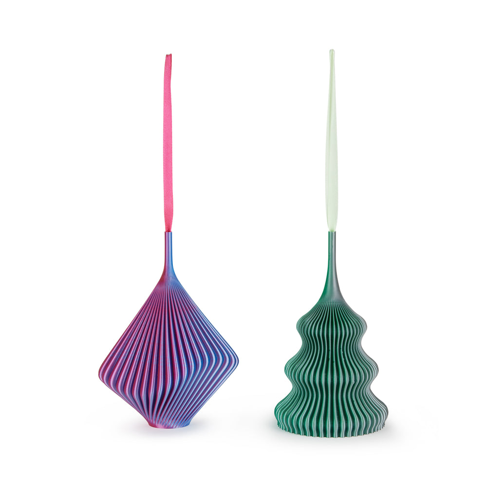 3D-Printed Holiday Ornaments – Set of 2 – Sage/Passion Fruit