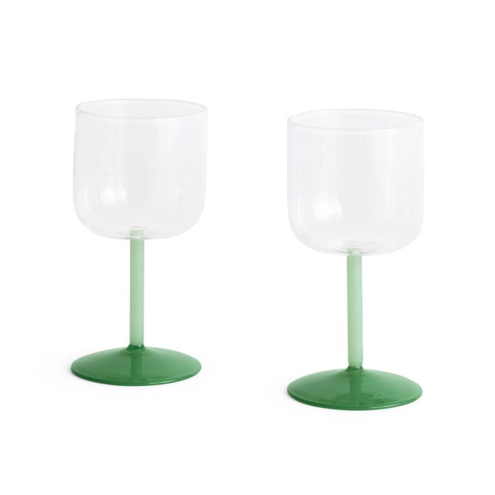 HAY Tint Wine Glasses – Set of 2 – Clear/ Jade Light Green/ Jade Dark Green