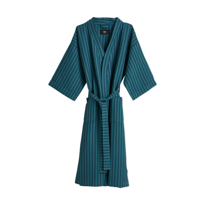 HAY Striped Waffle Bathrobe – Stripe Petrol Blue