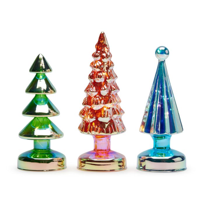 Colorful LED Lighted Mini Glass Trees – Set of 3