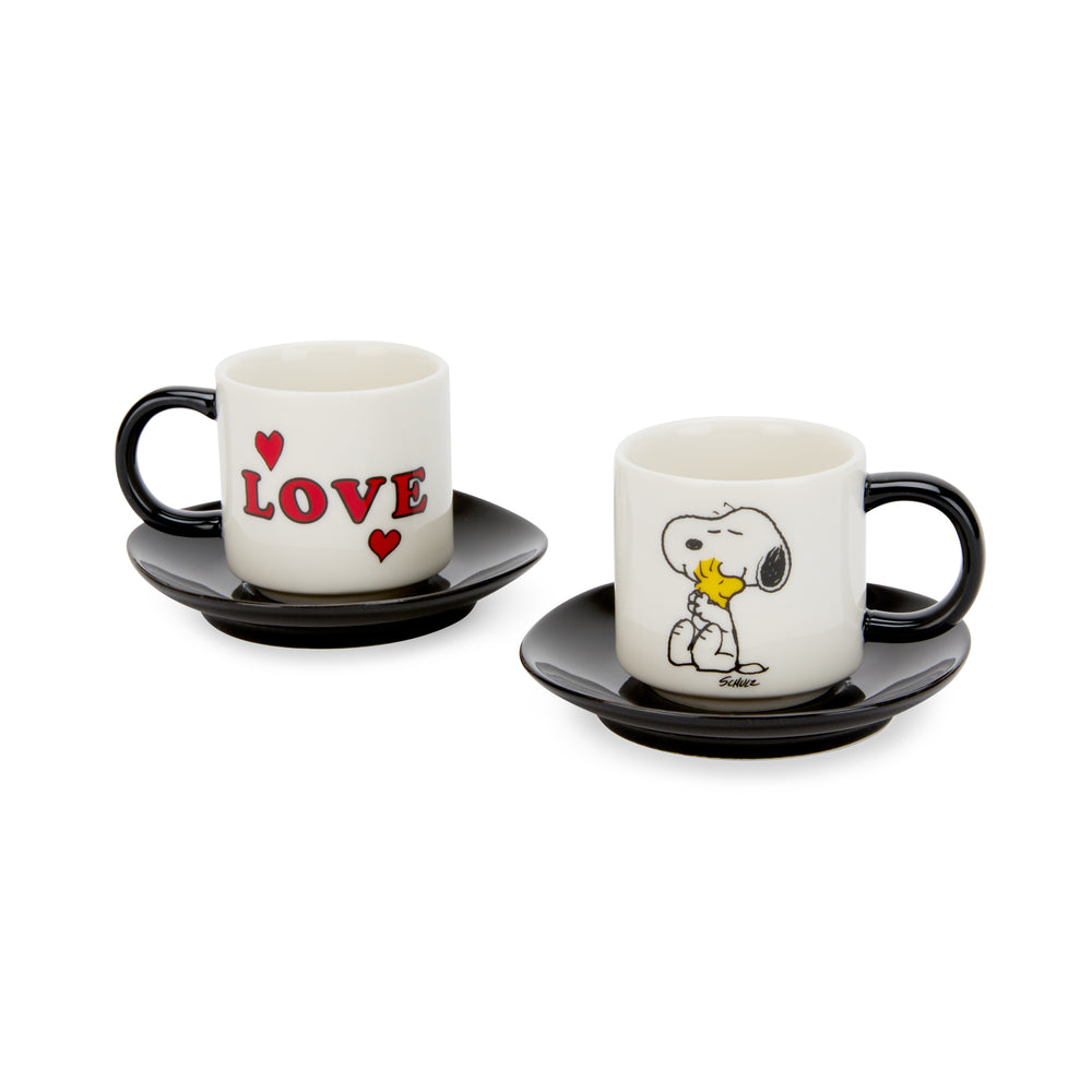 Snoopy Love Stacking Stoneware Espresso Cups & Saucers – Set of 2