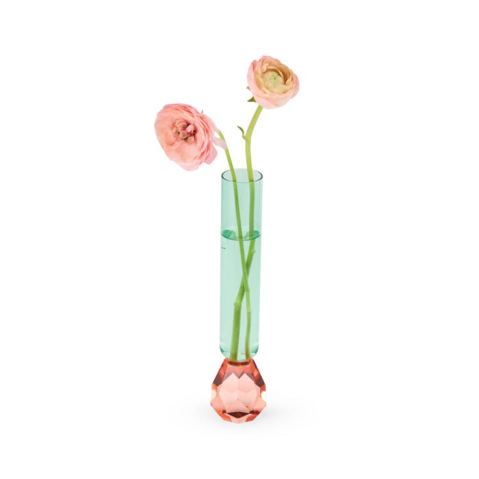 Faceted Crystal Bud Vase – Light Blue/ Peach