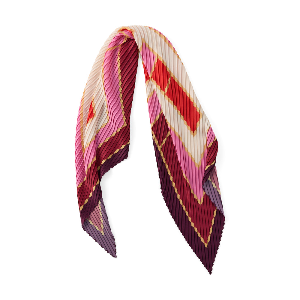 Multitudes Pleated Patterned Scarf – Pink/ Crimson