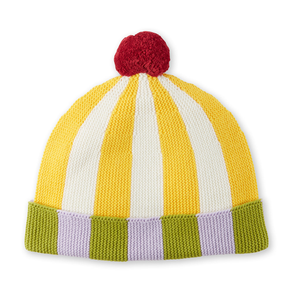 Dusen Dusen Cotton Striped Beanie – Purple/ Yellow