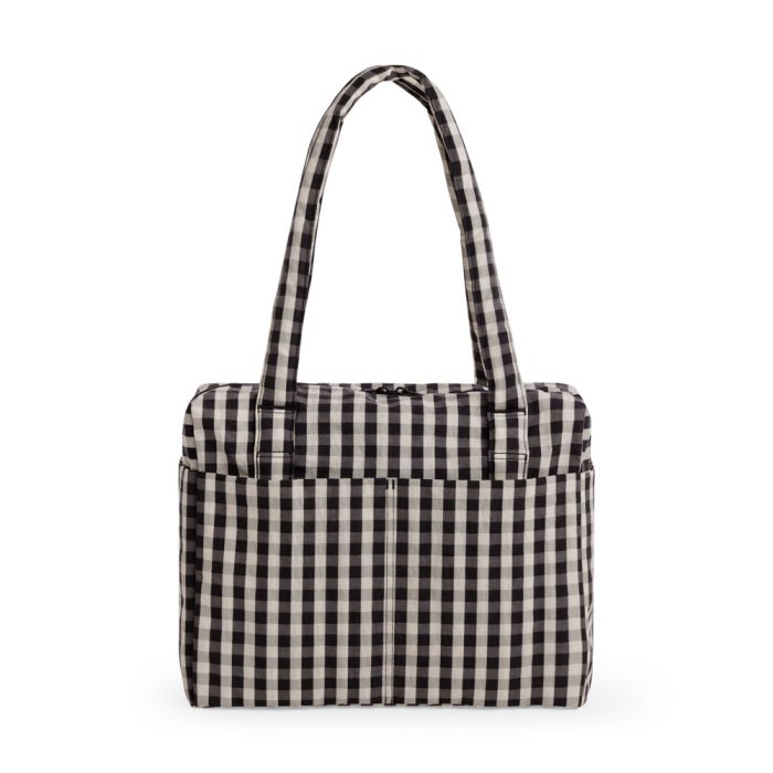 Baggu Small Recycled Nylon Cloud Carry-On Bag – Black/ Cream Gingham