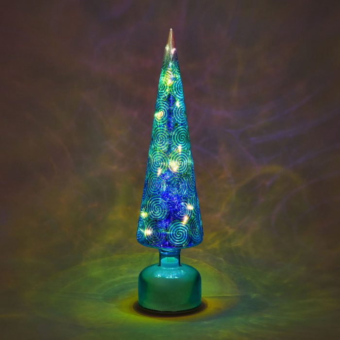 LED Lighted Starry Night Spinning Glass Tree