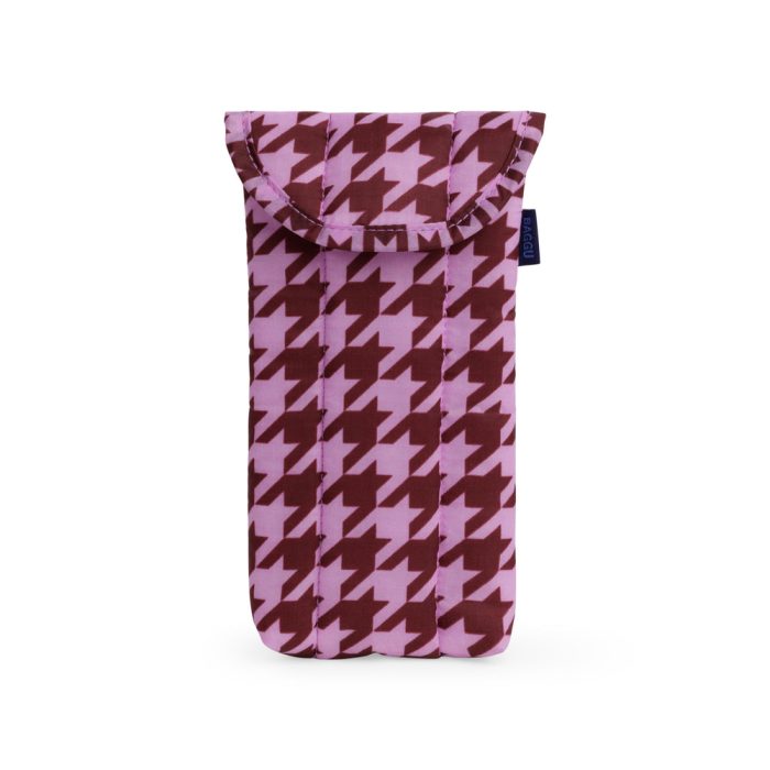 Baggu Puffy Recycled Nylon Eyeglasses Case – Pink Houndstooth