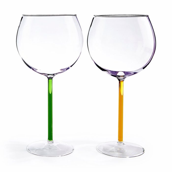 Color Accent Red Wine Glasses – Set of 2 – Green/ Yellow