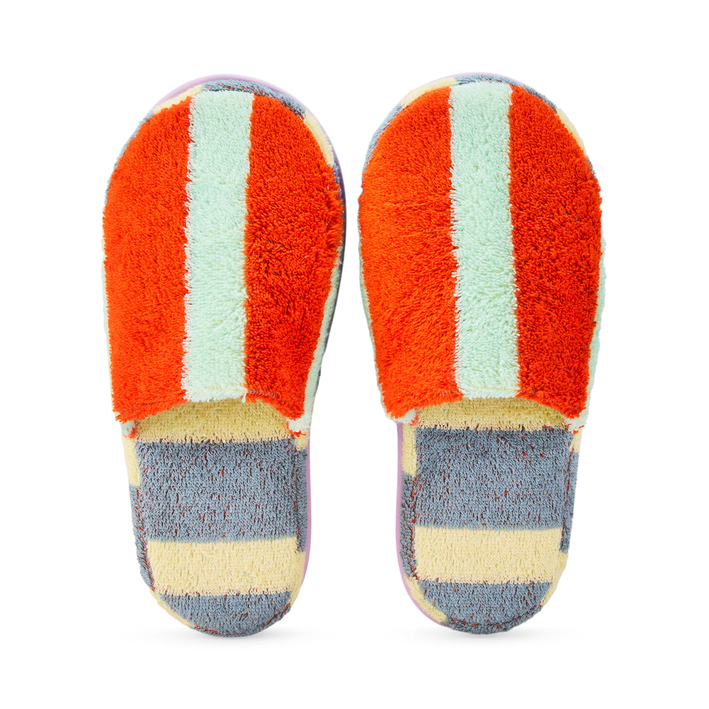 Dusen Dusen Striped Terry Slippers – Orange/ Slate Gray