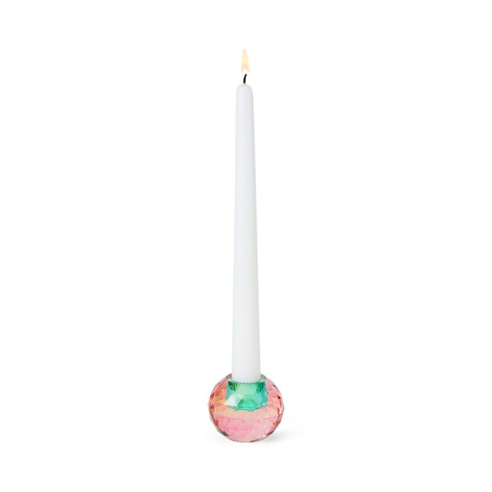 Faceted Orb Crystal Candleholder – Peach/ Teal
