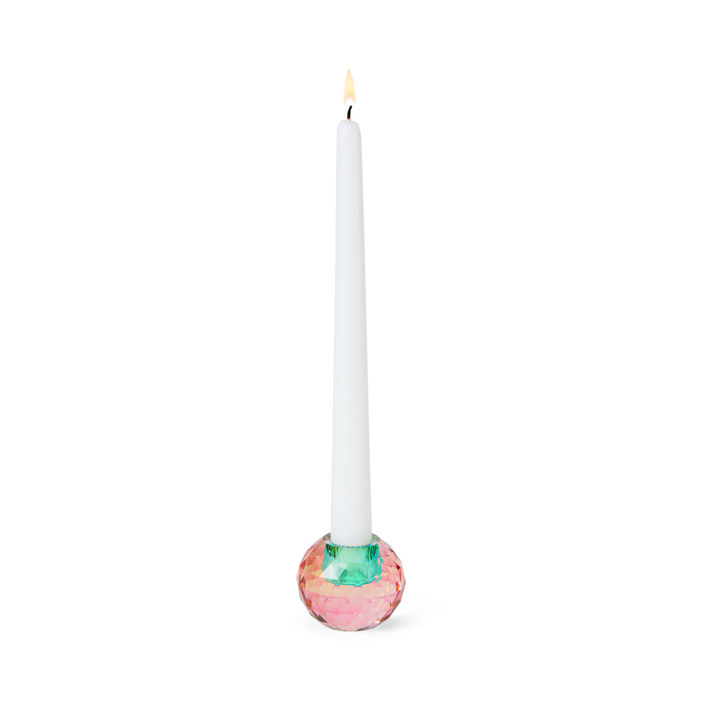 Faceted Orb Crystal Candleholder – Peach/ Teal