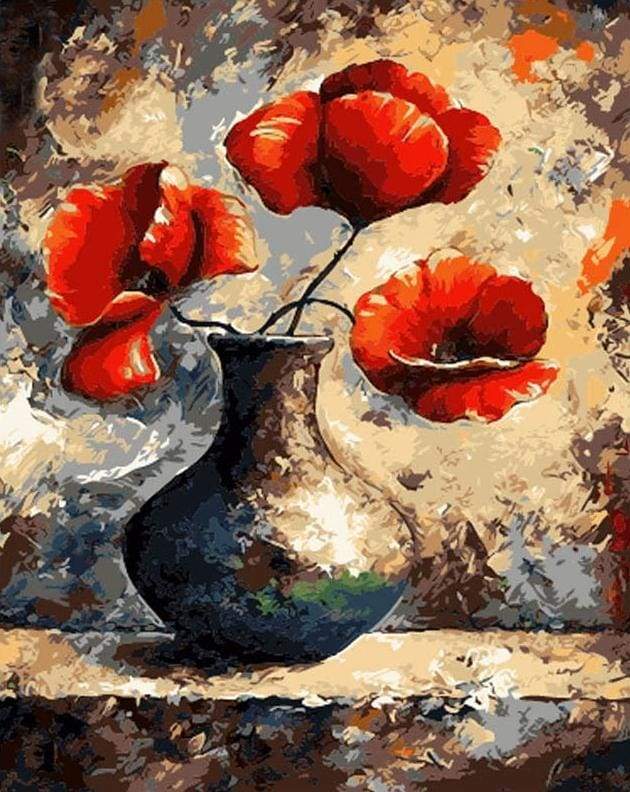 Ancien vase and Red Flowers
