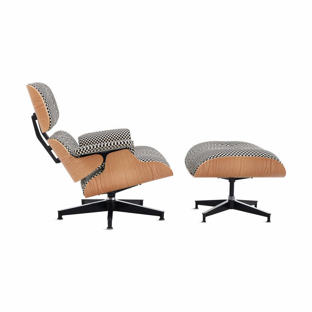 Eames Lounge Chair and Ottoman from Herman Miller – Oak/ Black & White Checker Fabric