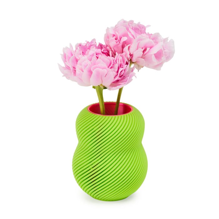 Bloom 3D-Printed Vase – Light Green/ Neon Pink