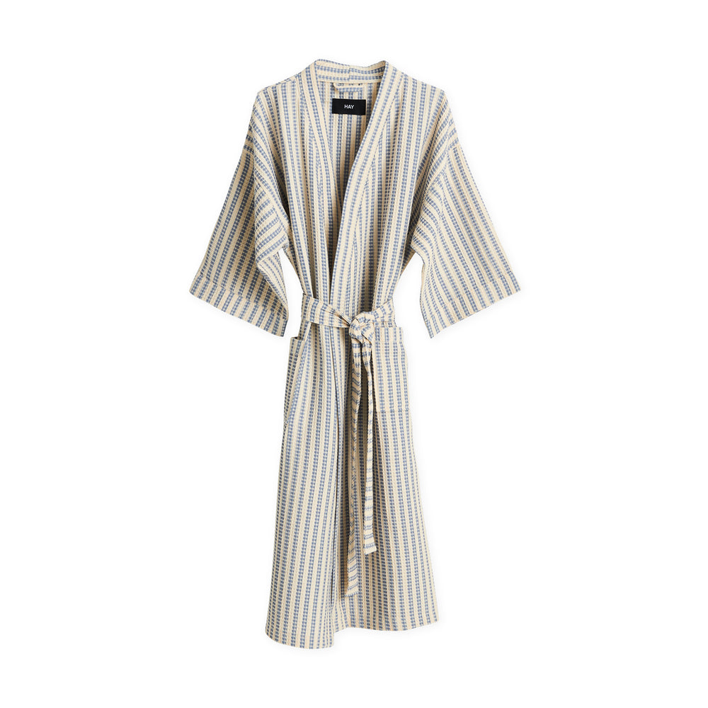 HAY Striped Waffle Bathrobe – Stripe Dusty Blue