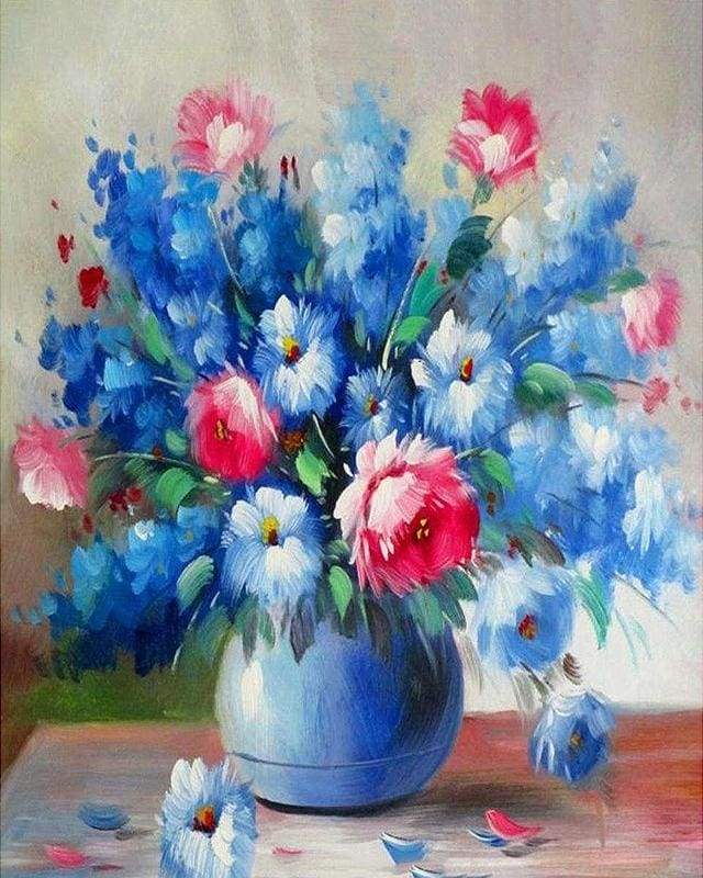 Blue and red flowers