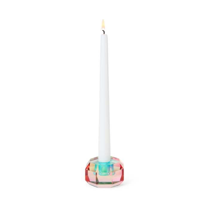 Faceted Octagon Crystal Candleholder – Peach/ Teal