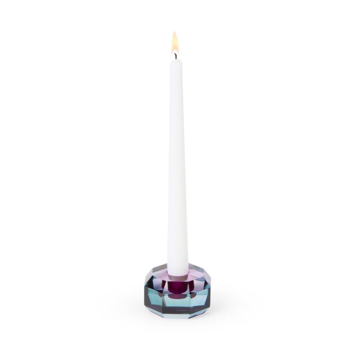 Faceted Octagon Crystal Candleholder – Blue/ Lilac