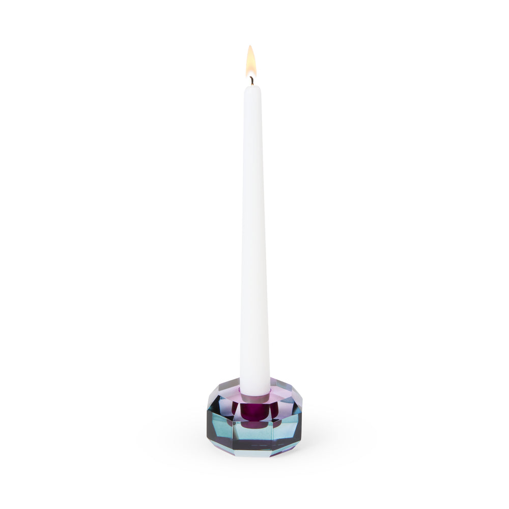 Faceted Octagon Crystal Candleholder – Blue/ Lilac