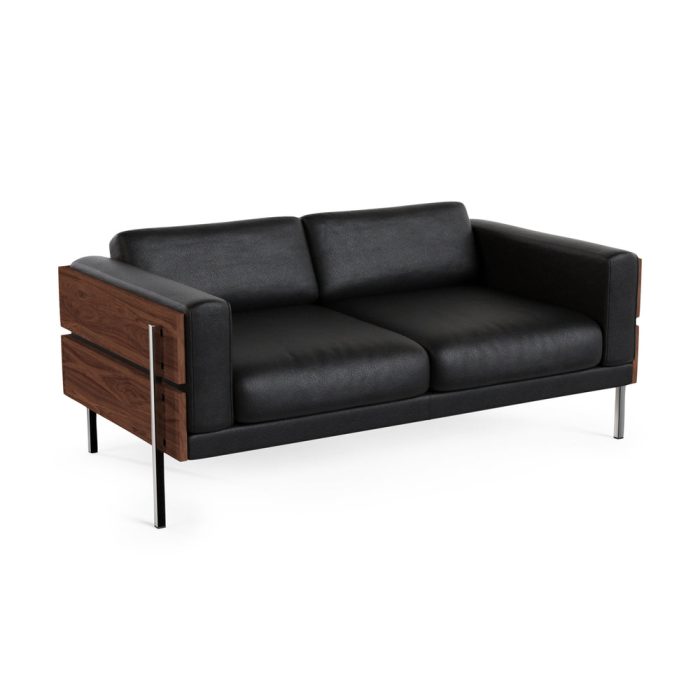 Forum 2-Seater Sofa – Walnut/ Black Leather