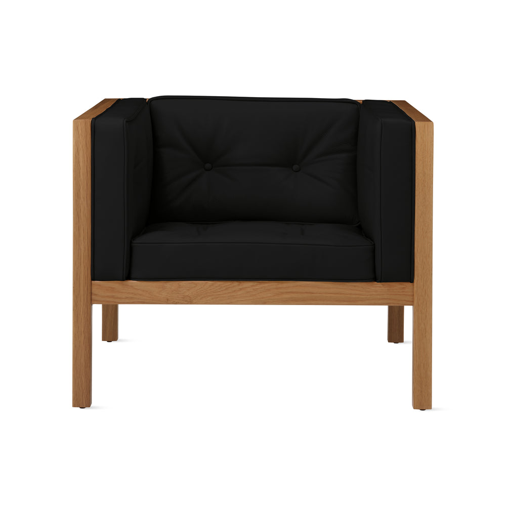 George Nelson Leather Cube Lounge Chair from Herman Miller – White Oak/ Obsidian Leather