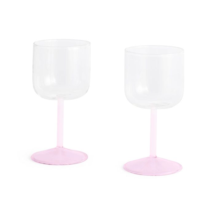 HAY Tint Wine Glasses – Set of 2 – Clear/ Jade Light Pink/ Light Pink