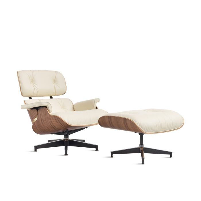Eames Lounge Chair and Ottoman from Herman Miller – Walnut/ Ivory Bamboo Leather