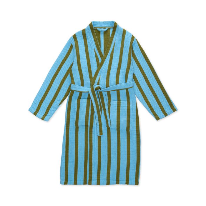 Dusen Dusen Striped Waffle Cotton Bathrobe – Blue Stripe