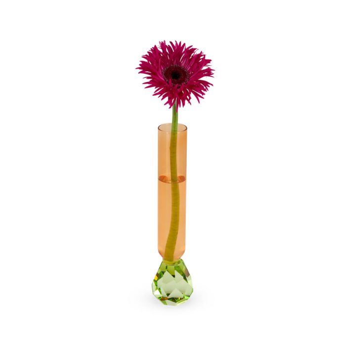 Faceted Crystal Bud Vase – Orange/ Green
