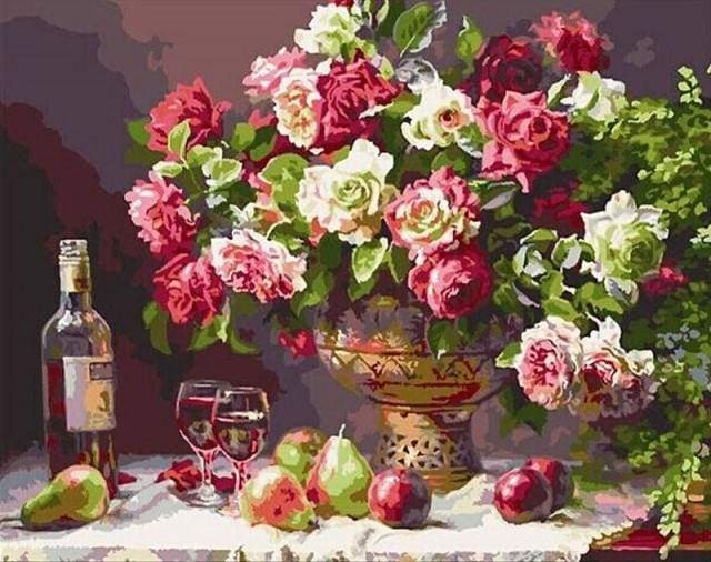 Flowers, Wine and Fruits