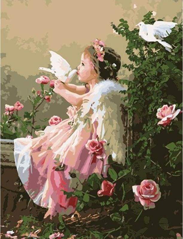 Girl Angel and Doves