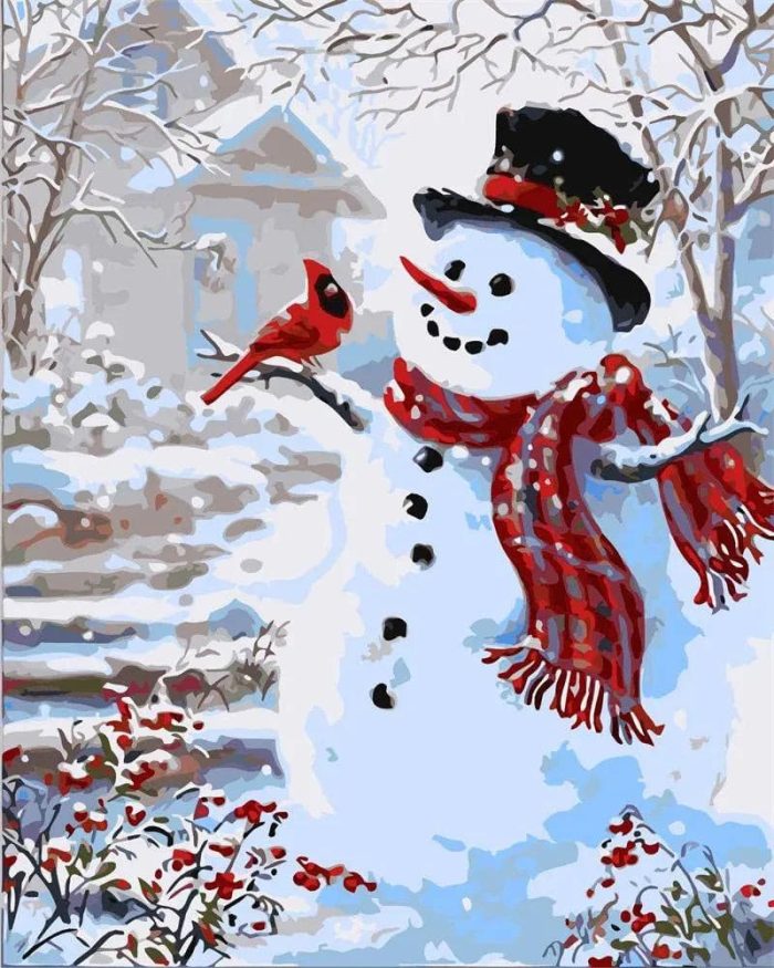 Snowman With Red Bird